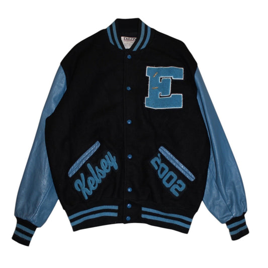 Mens DeLong Black Blue Varsity Jacket (Size XL)