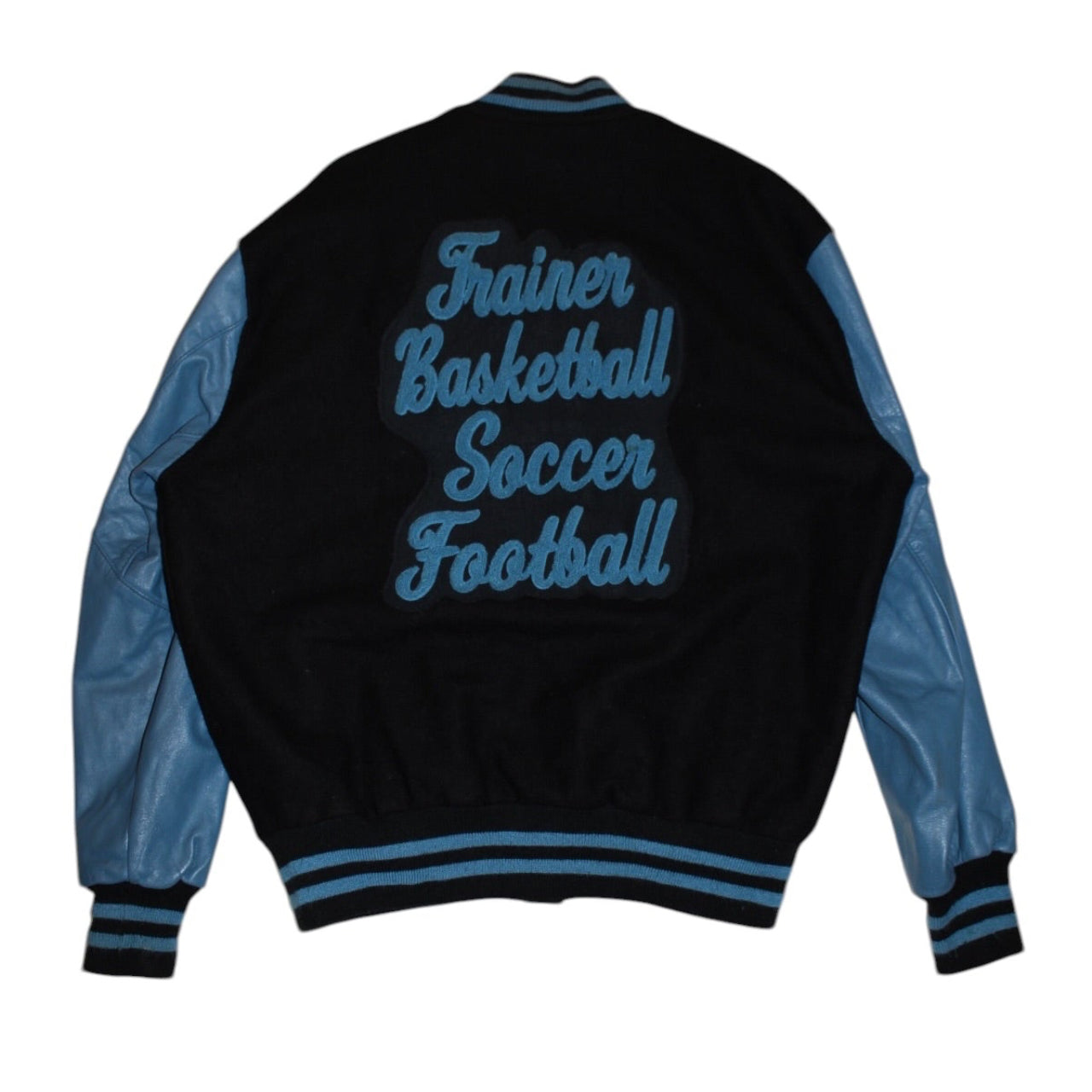 Mens DeLong Black Blue Varsity Jacket (Size XL)