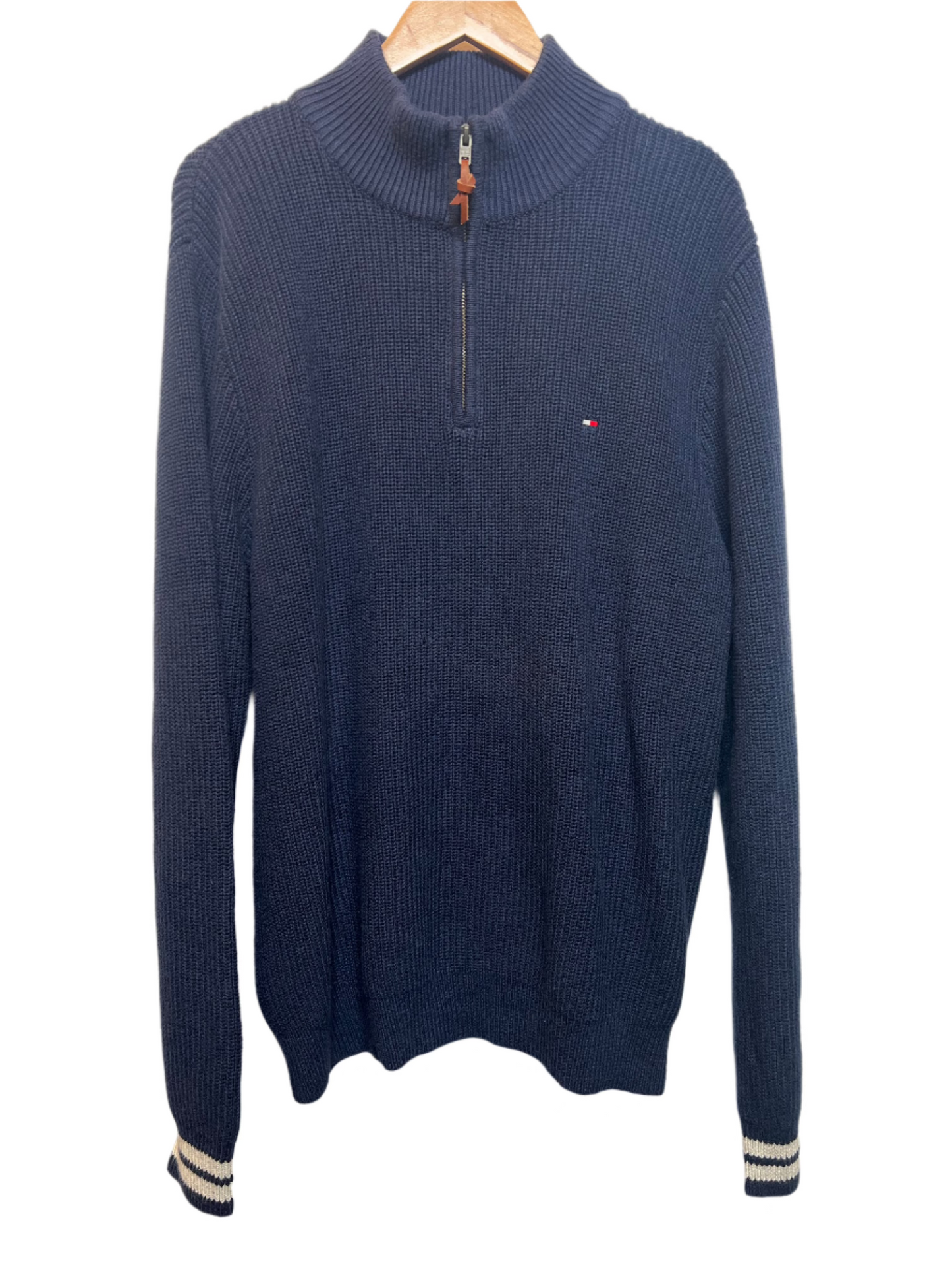 Tommy Hilfiger Mens Navy Quarter Zip Knit (Size XL)