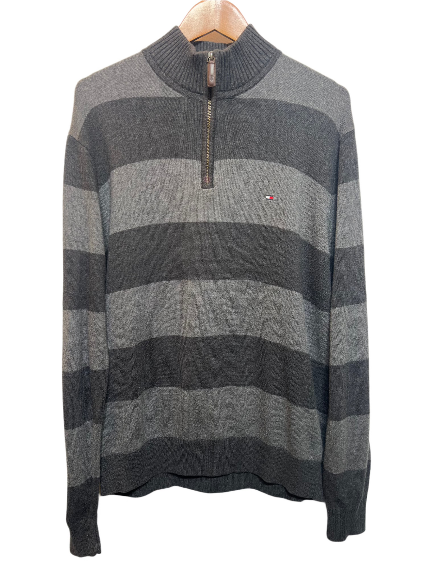 Tommy Hilfiger Striped Grey Mens Quarter Zip (Size M)