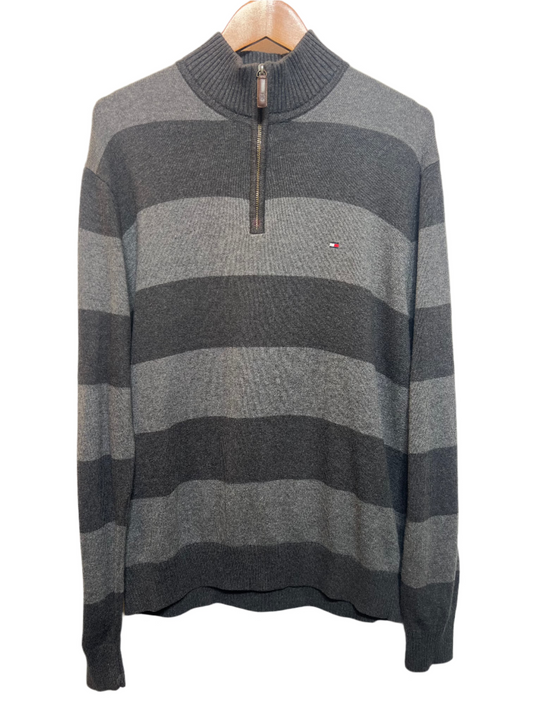 Tommy Hilfiger Striped Grey Mens Quarter Zip (Size M)