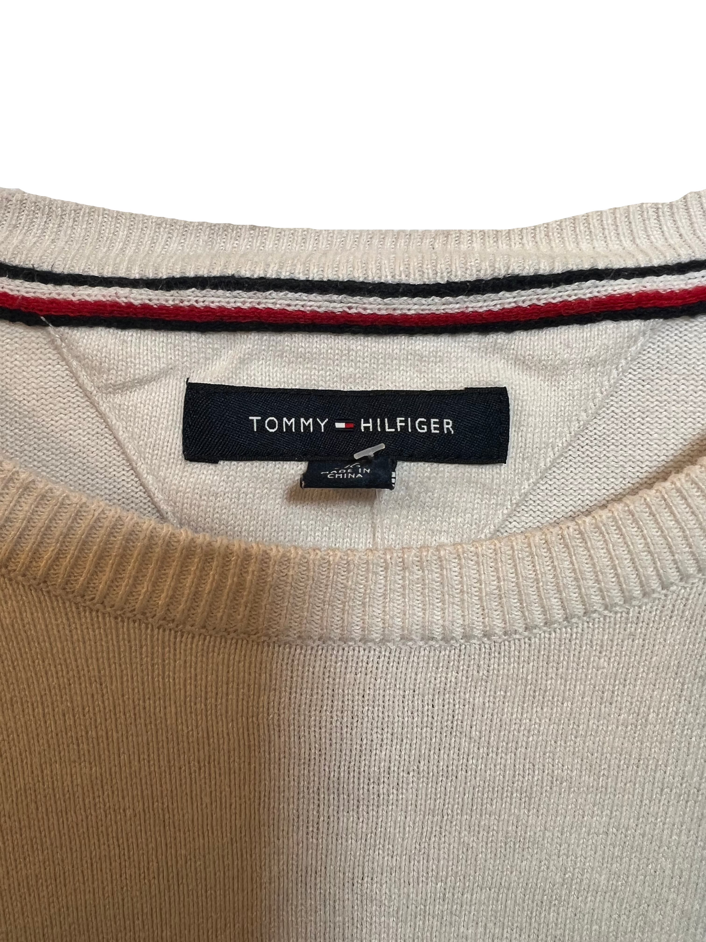 Tommy Hilfiger White Grey Striped Sweatshirt (Size L)