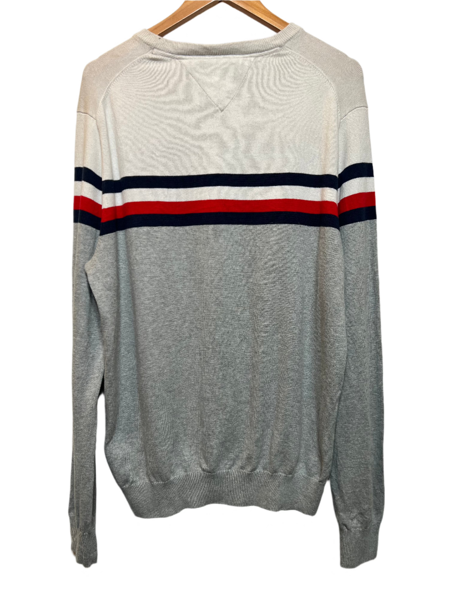 Tommy Hilfiger White Grey Striped Sweatshirt (Size L)