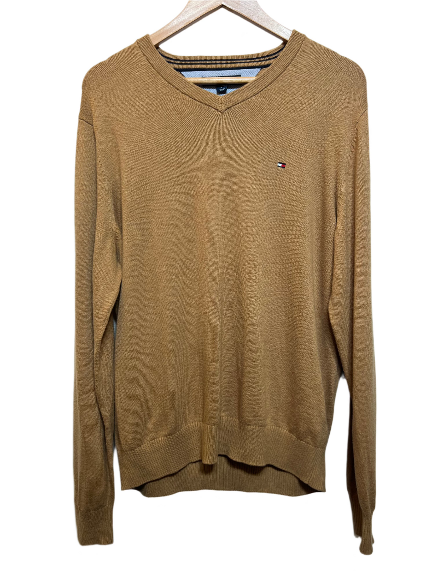 Tommy Hilfiger Mens Light Brown V-Neck Sweater (Size M)