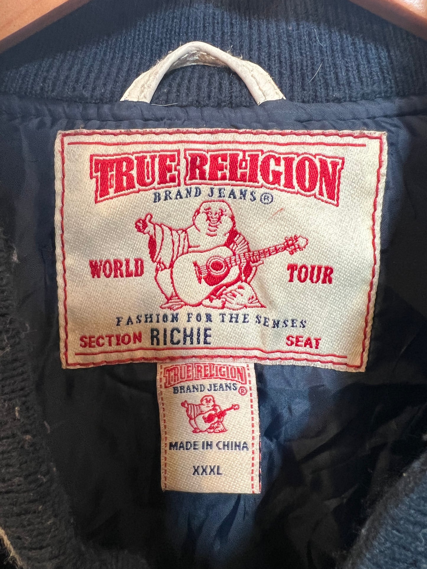 True Religion Navy White Varsity Jacket (Size XL)