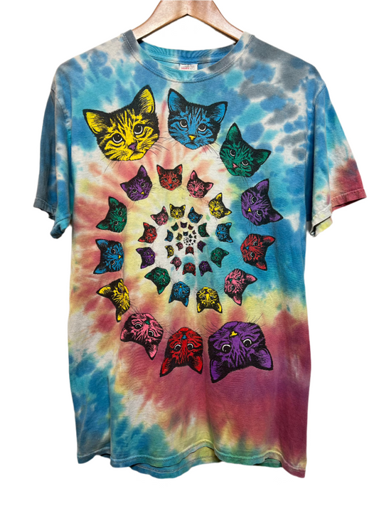 Tie Dye Mens Blue Cat T Shirt (Size M)