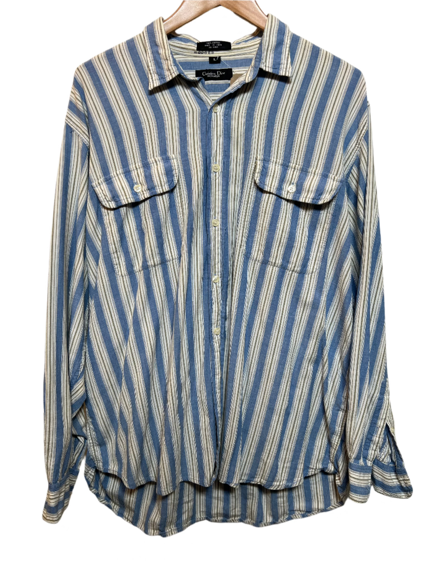 Christian Dior Mens Blue White Striped Shirt (Size L)