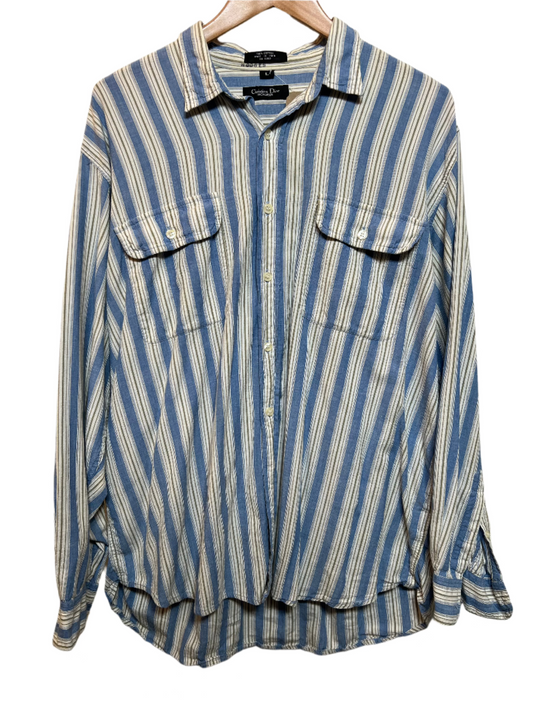 Christian Dior Mens Blue White Striped Shirt (Size L)