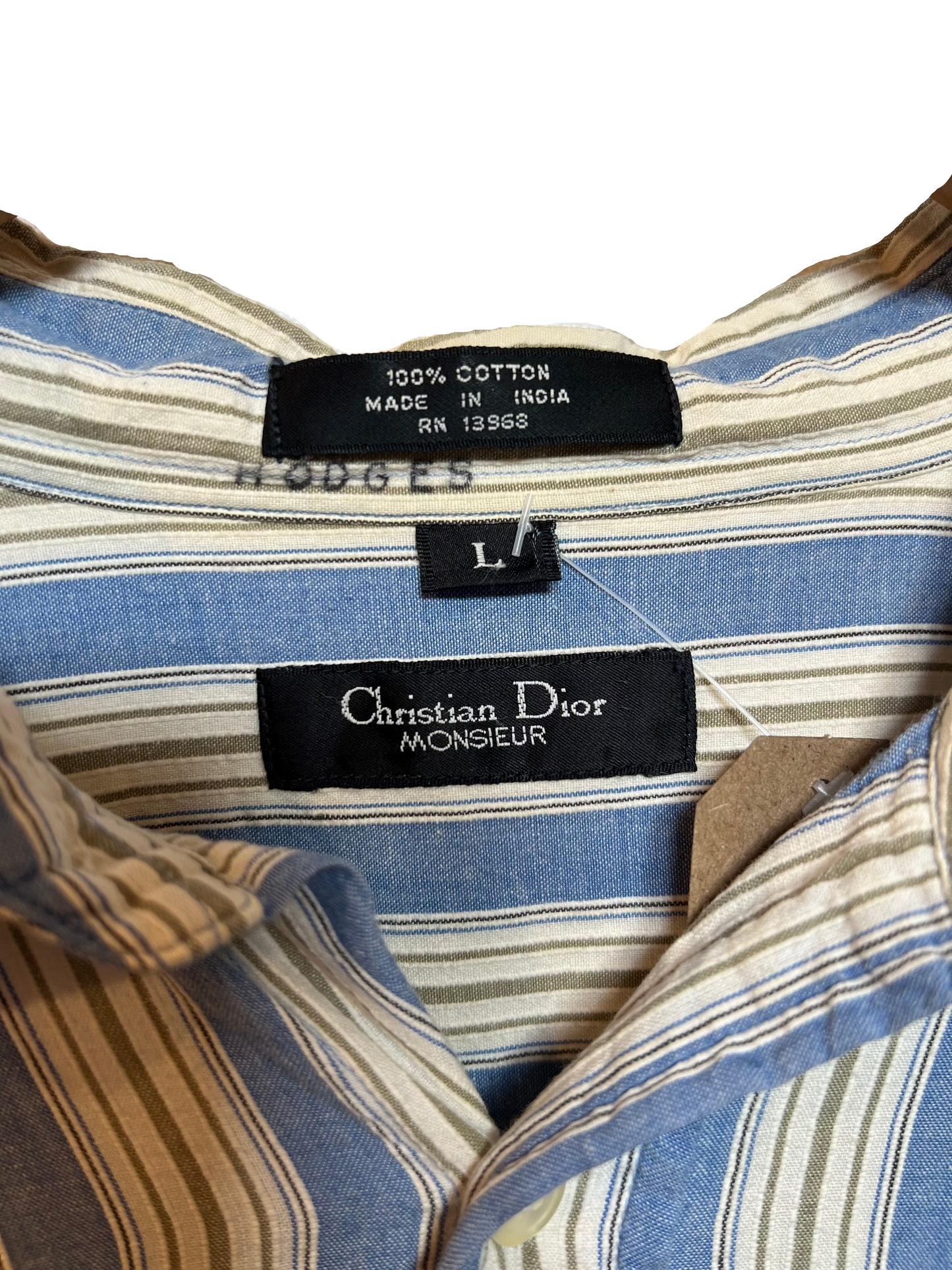 Christian Dior Mens Blue White Striped Shirt (Size L)