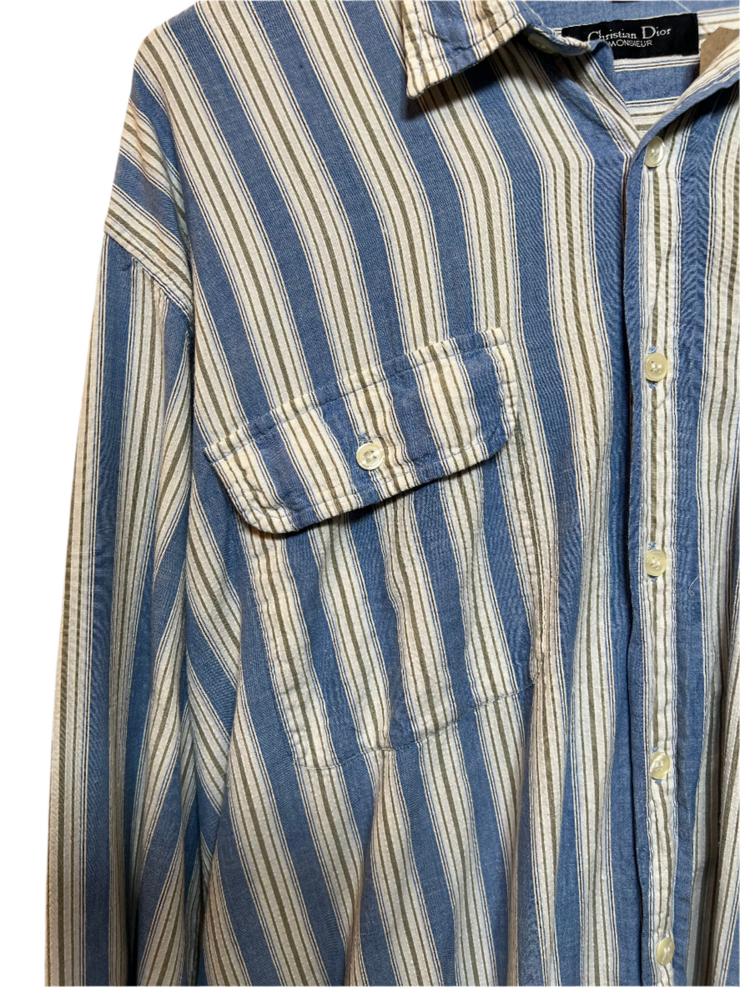 Christian Dior Mens Blue White Striped Shirt (Size L)