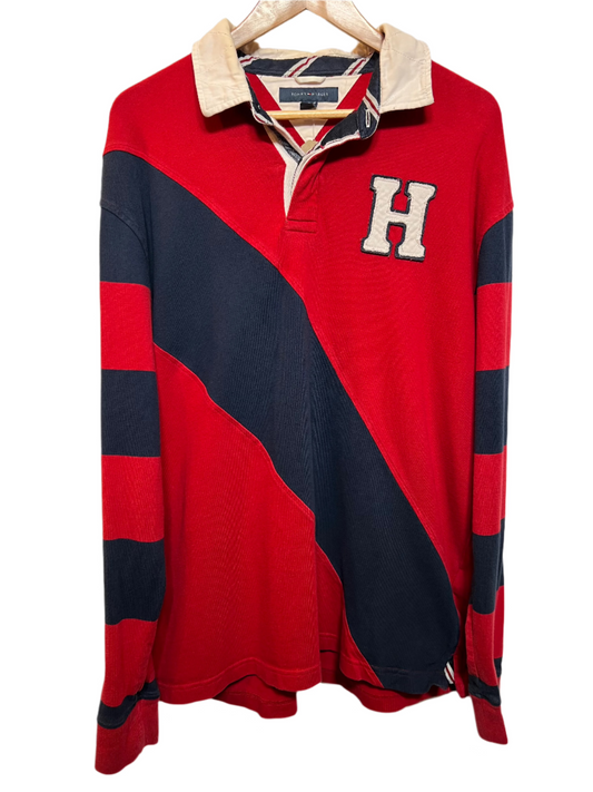 Tommy Hilfiger Mens Red Striped Rugby Polo (Size XL)