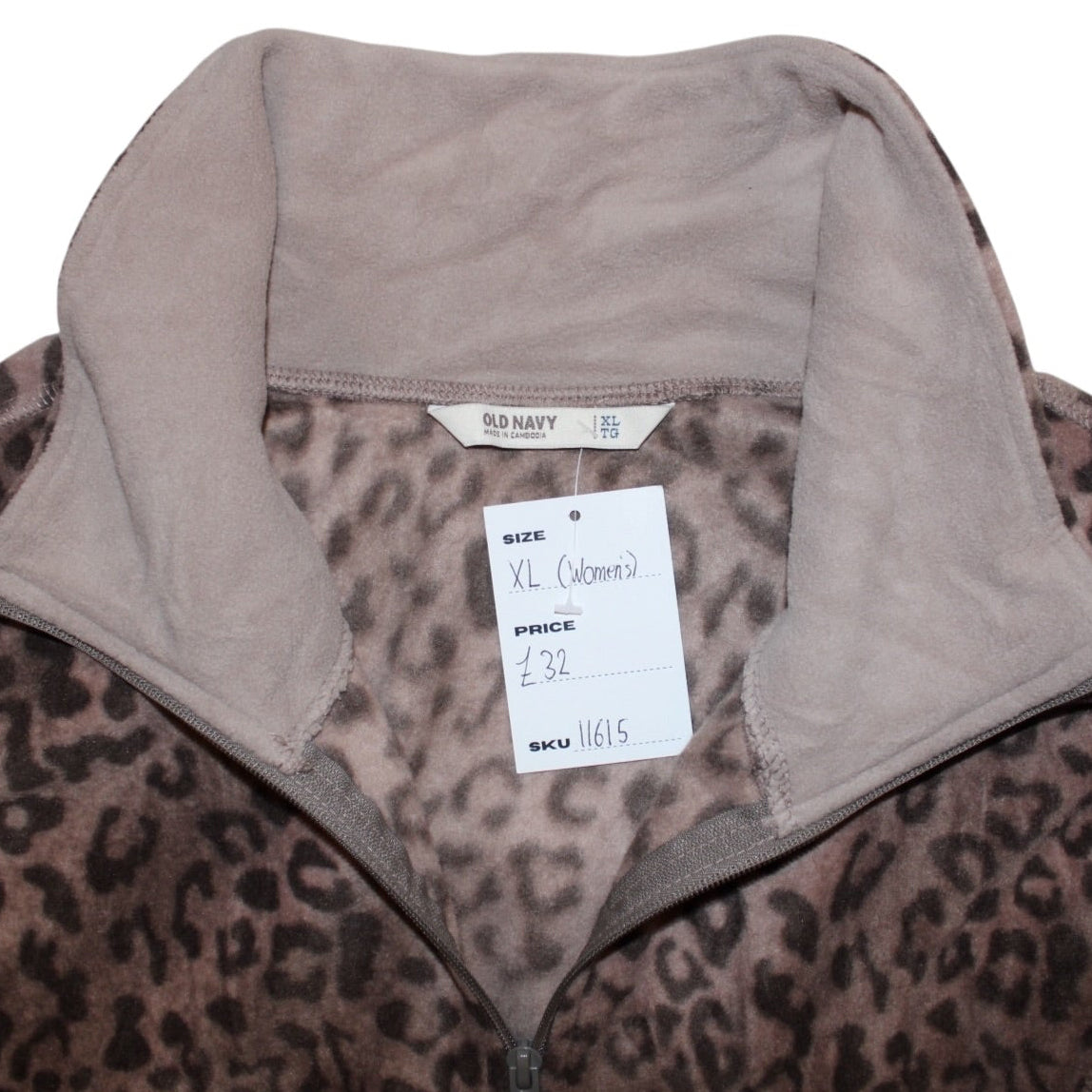 Old Navy Cheetah Print Zipped Fleece (Size XL)