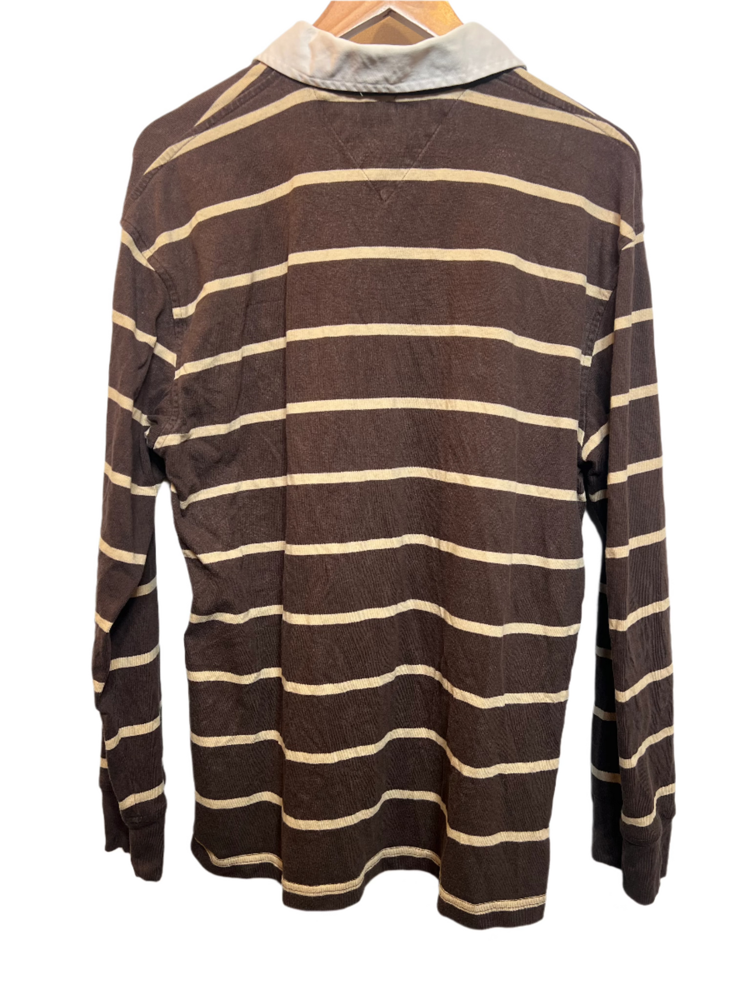 Tommy Hilfiger Mens Brown Striped Rugby Polo (Size L)