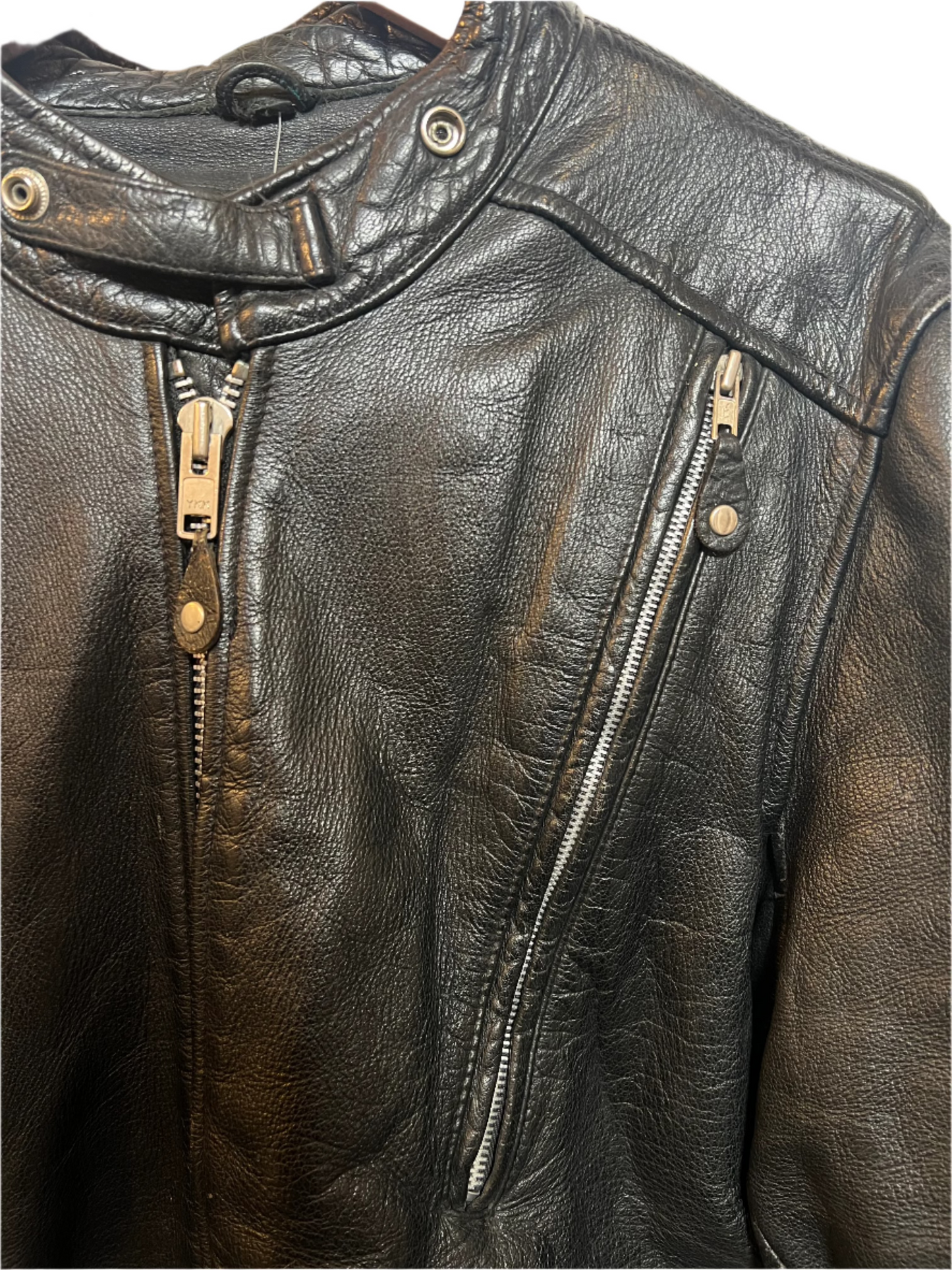 Black Leather Biker Jacket (Size L)