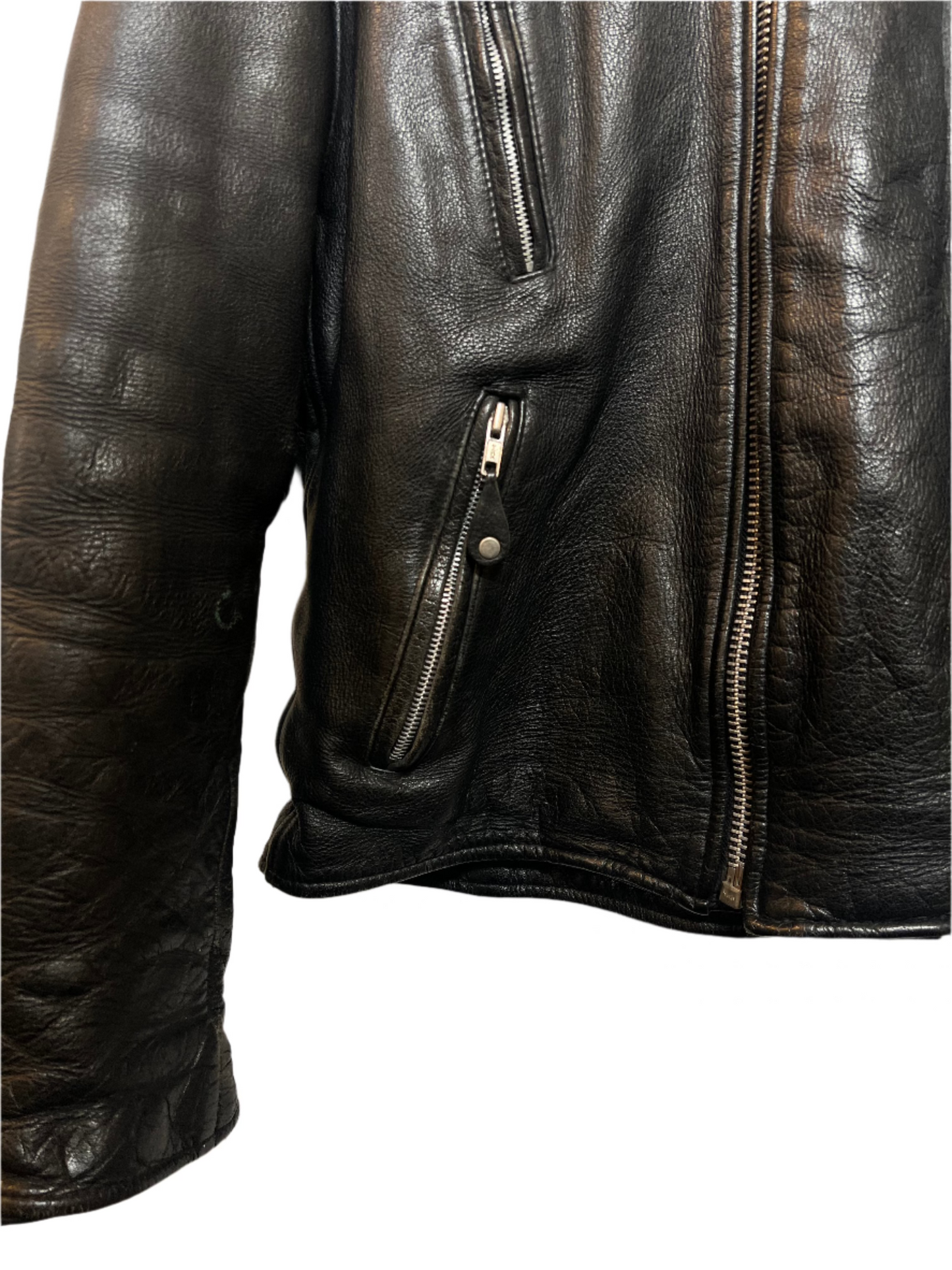 Black Leather Biker Jacket (Size L)