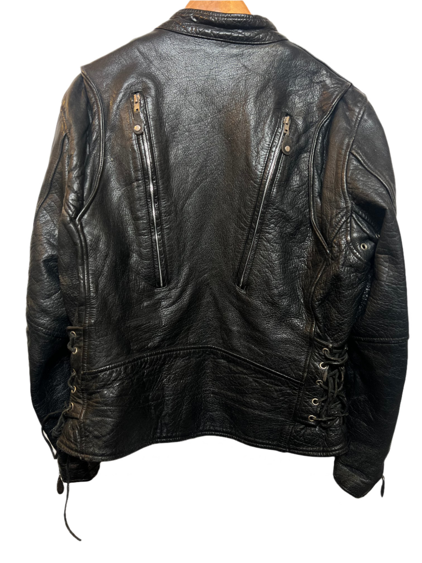 Black Leather Biker Jacket (Size L)