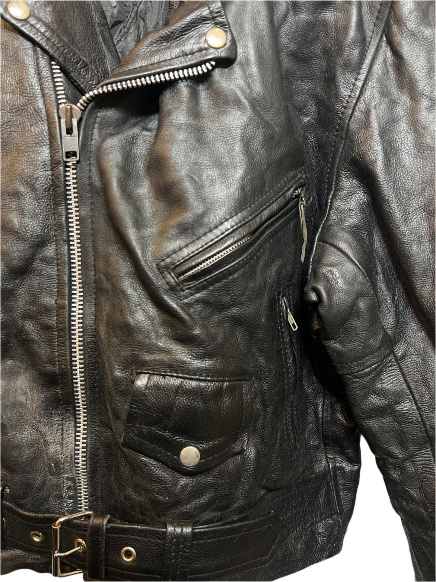 Leather Stuff Black Leather Biker Jacket (Size M)