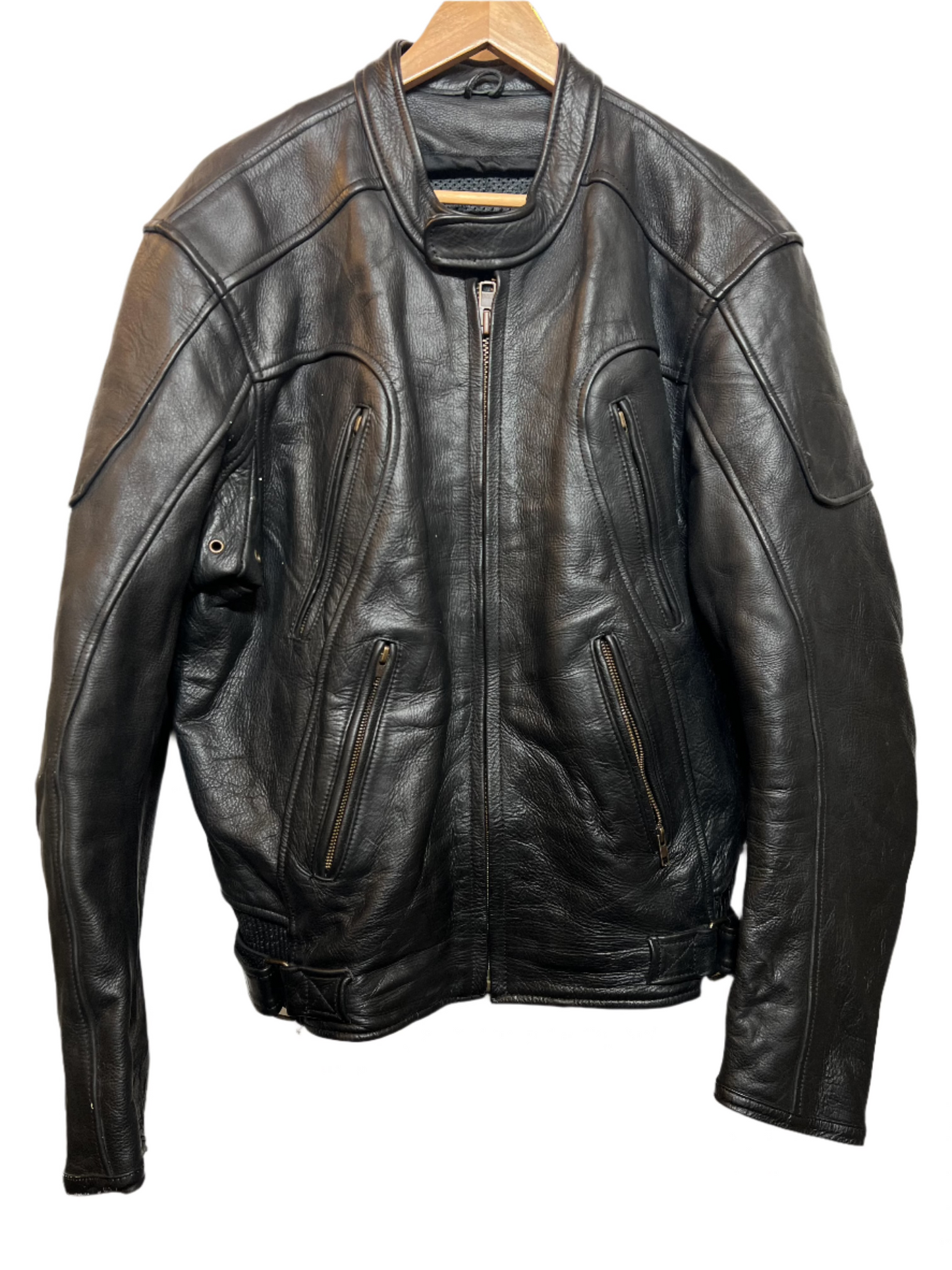 River Road Mens Black Leather Biker Jacket (Size L)