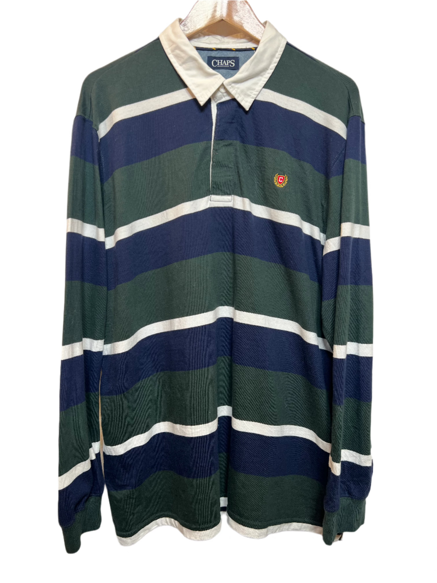 Chaps Mens Green Striped Rugby Polo (Size XXL)