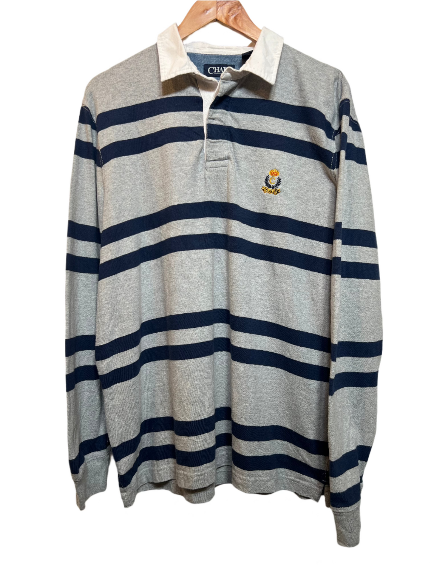 Chaps Mens Grey Striped Rugby Polo (Size L)