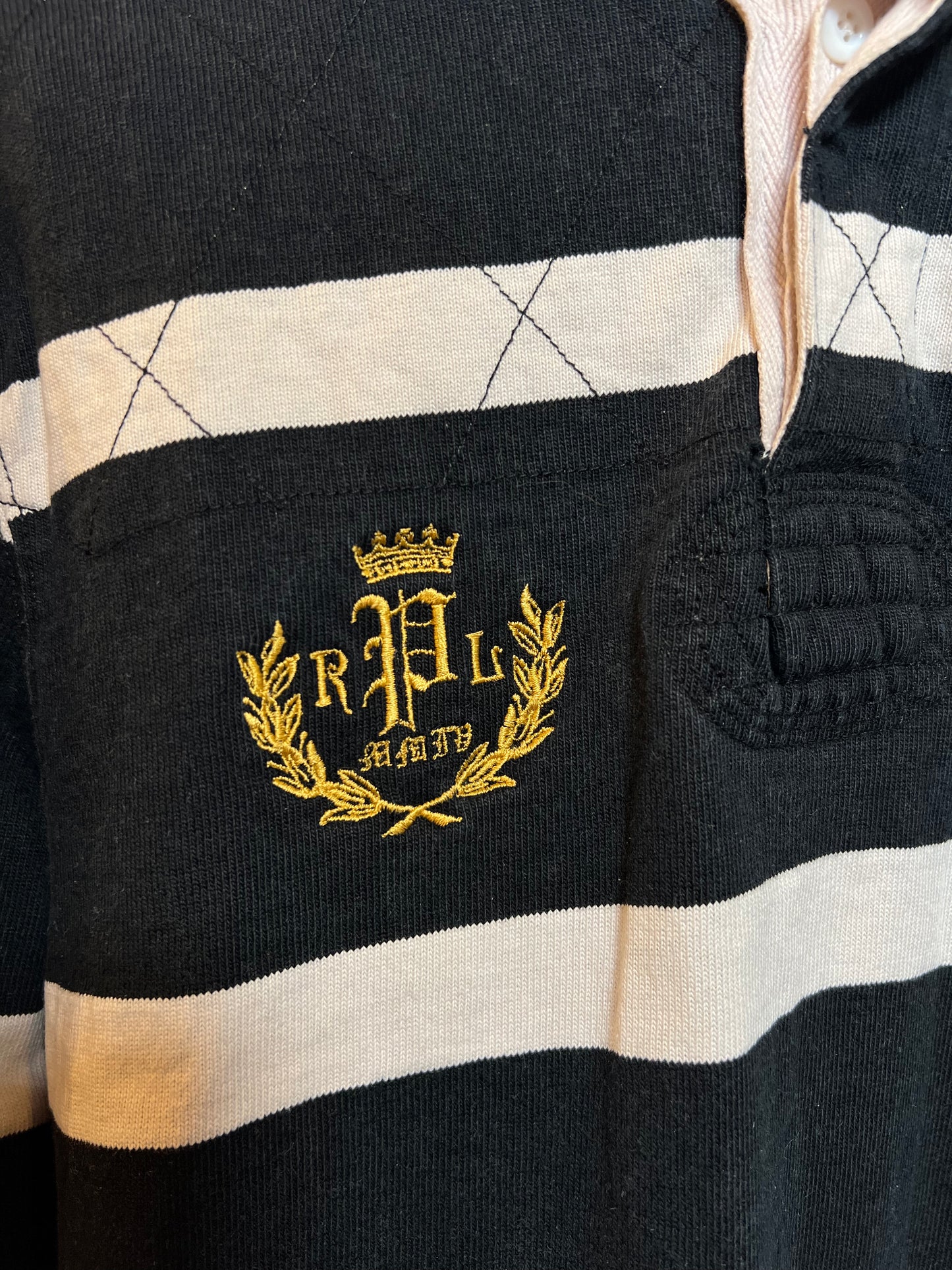 Polo Ralph Lauren Black White Striped Rugby Polo (Size M)