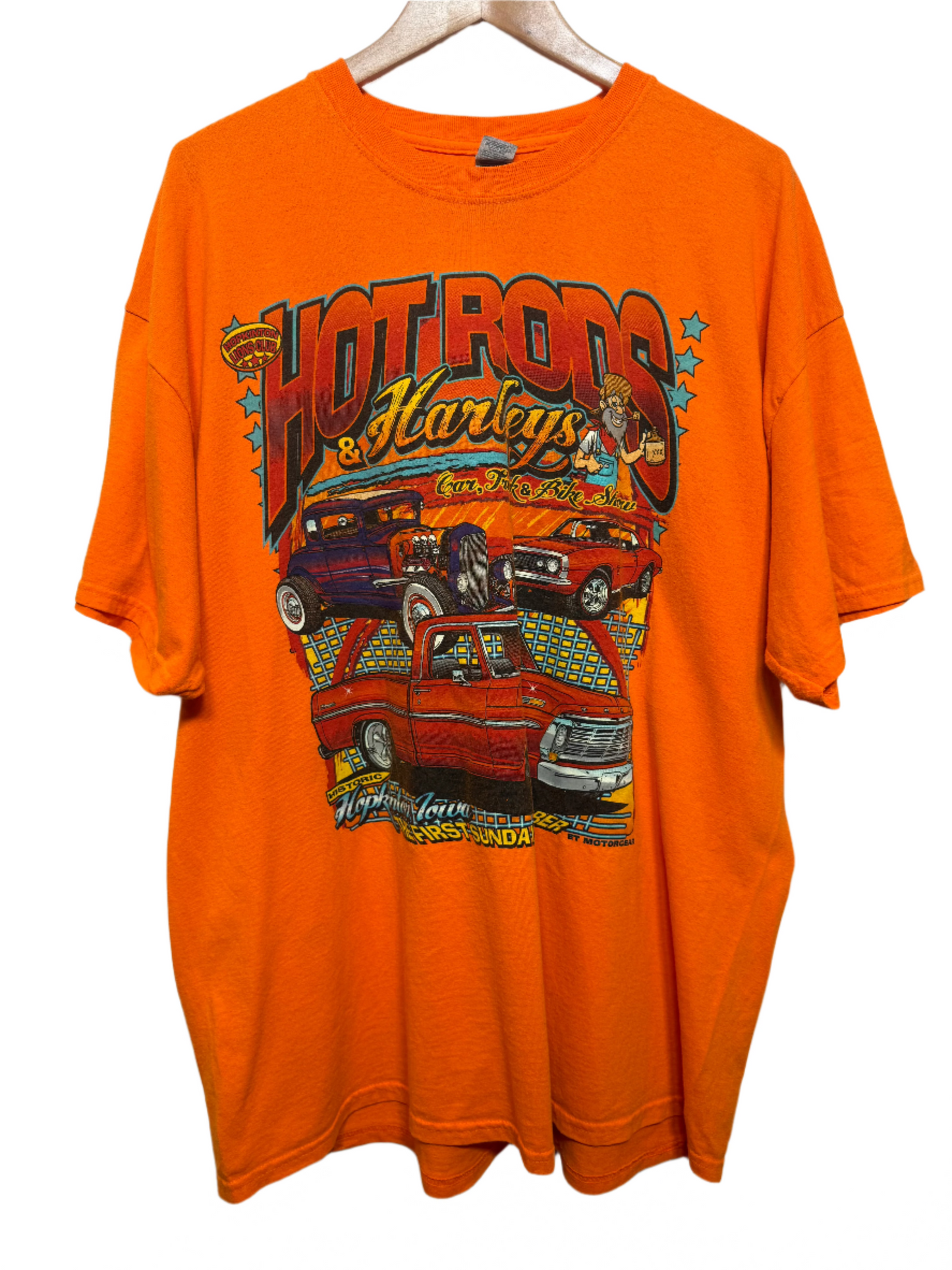 Hotrods And Harleys Mens Orange T Shirt (Size XXL)