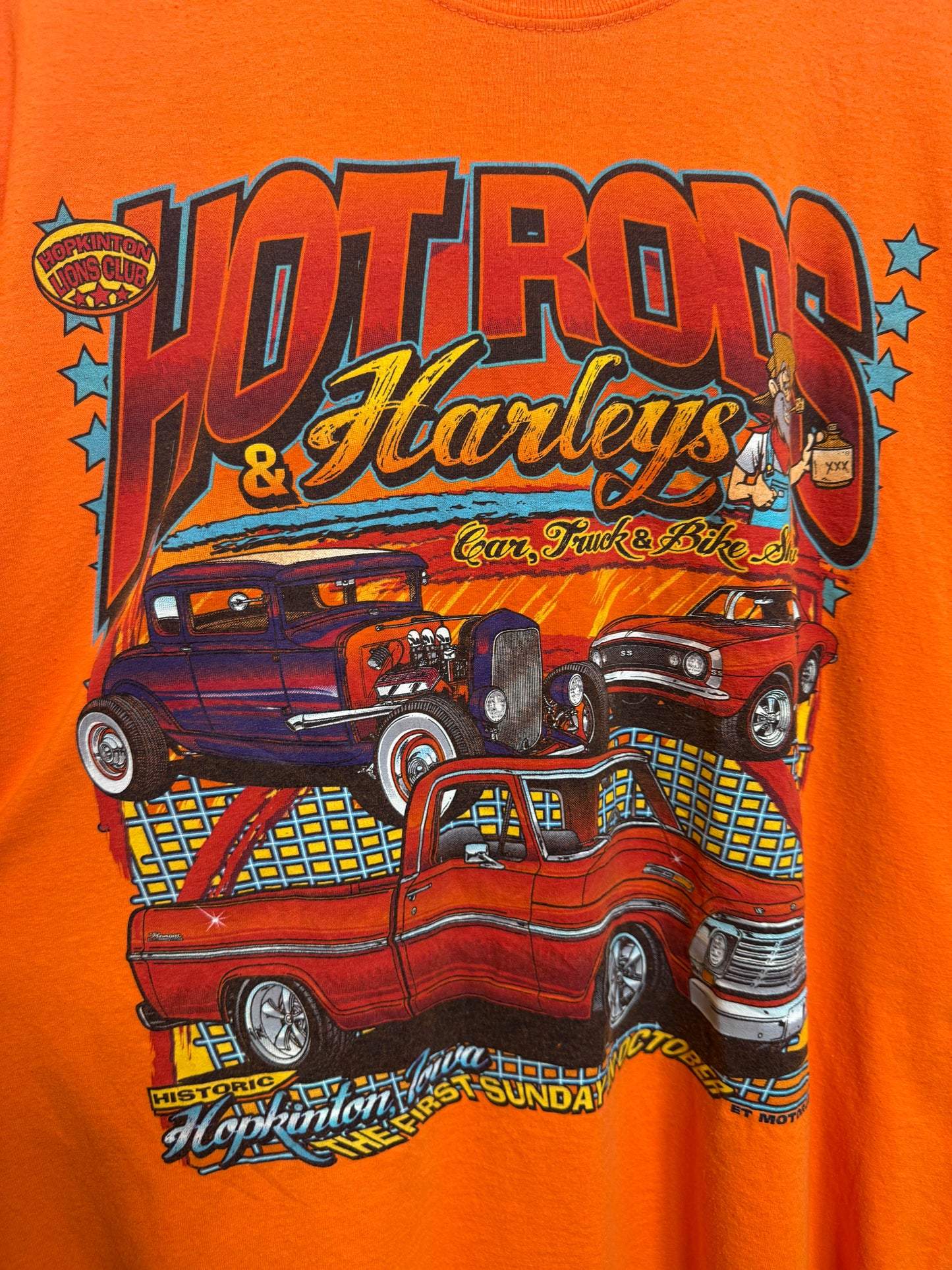 Hotrods And Harleys Mens Orange T Shirt (Size XXL)