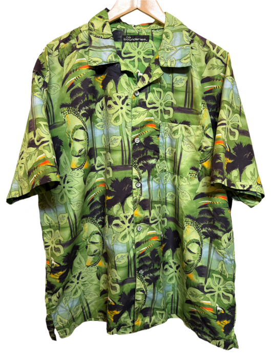 No Boundaries Mens Green Hawaiian Shirt (Size XL)