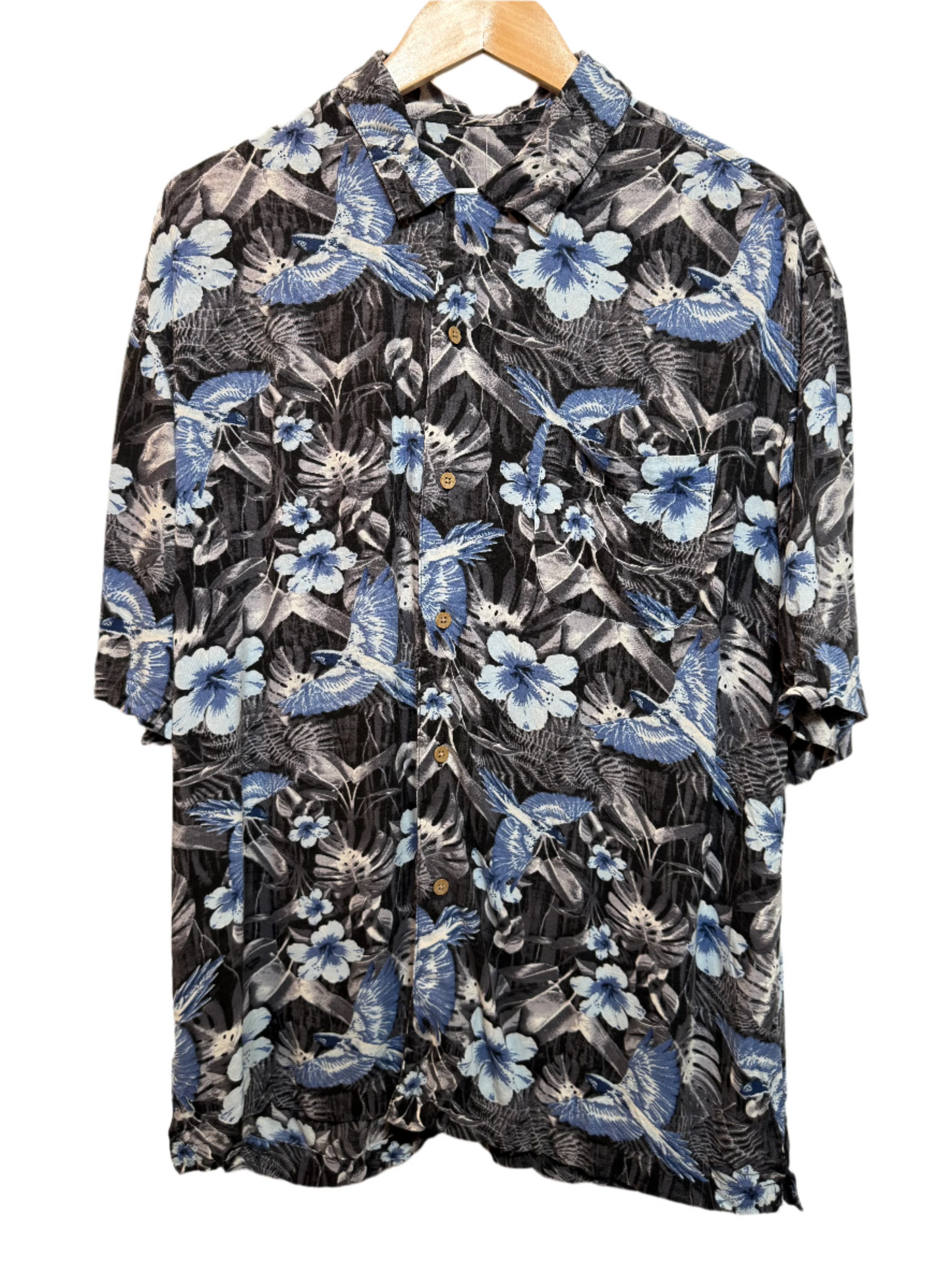 Floral Mens Blue Hawaiin Shirt (Size L)