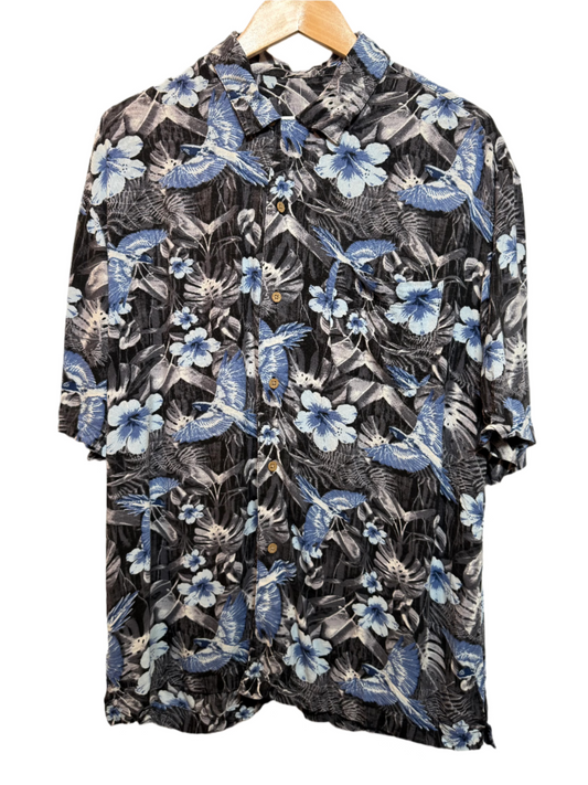 Floral Mens Blue Hawaiin Shirt (Size L)