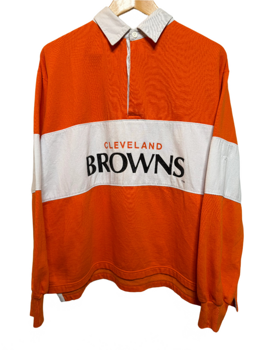 Cleveland Browns Mens Orange Rugby Polo (Size L)