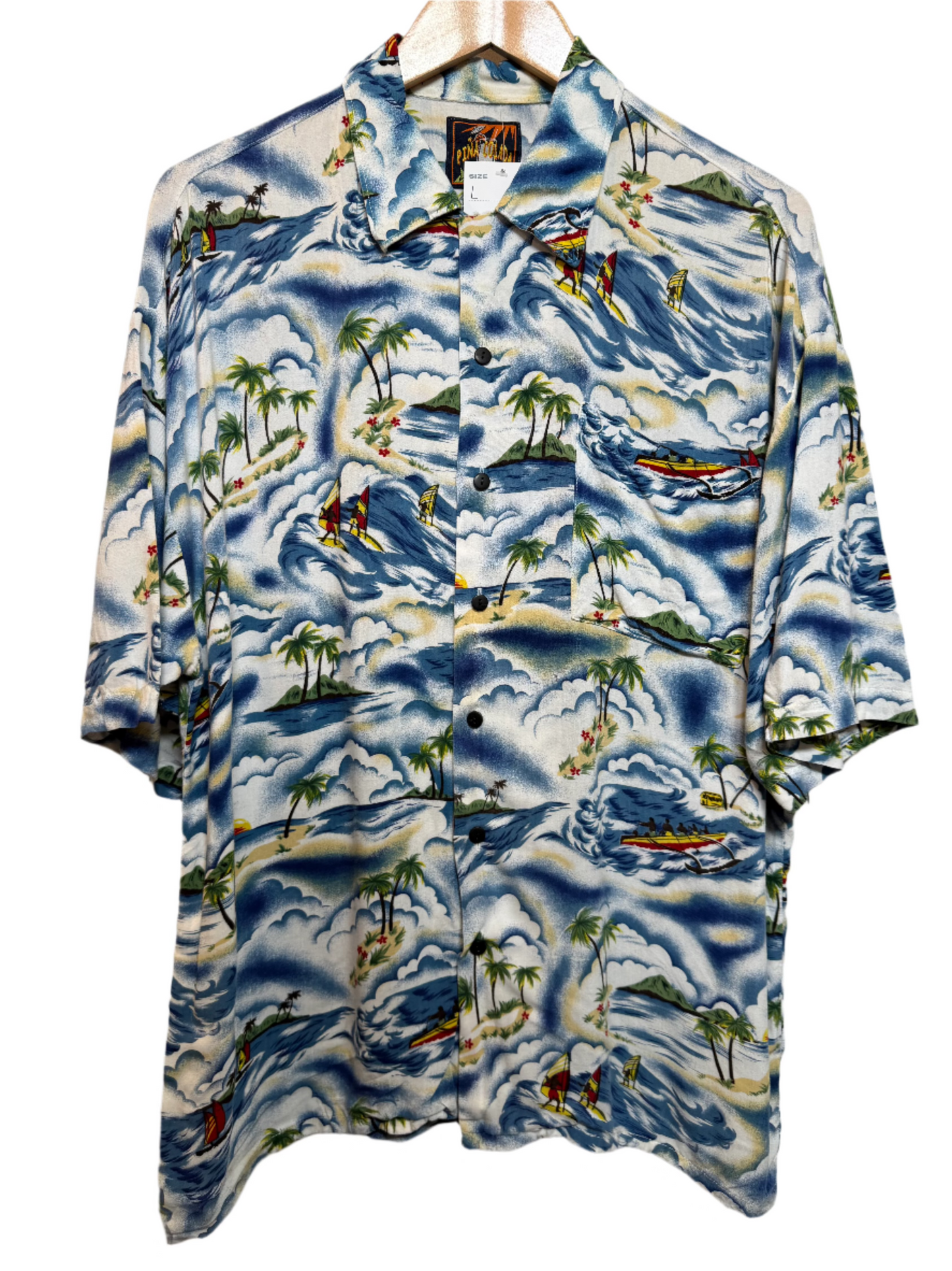 Pina Colada Mens Blue Hawaiin Shirt (Size L)