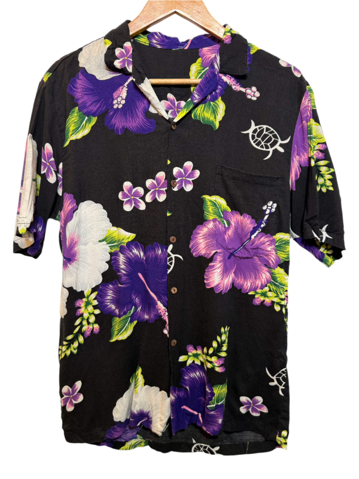 Black Floral Hawaiin Mens Shirt (Size S)