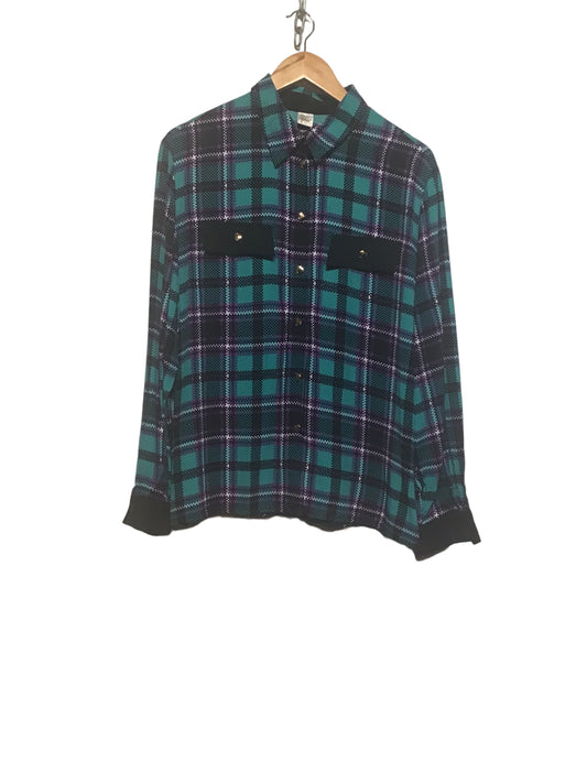 Tartan Design Blouse with Gold Buttons (Size L)
