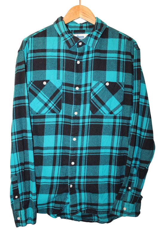 Urban Pipeline Mens Blue Plaid Flannel Shirt (Size L)
