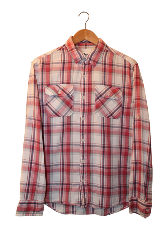 Urban Pipeline Mens Red White Plaid Flannel Shirt (Size S)