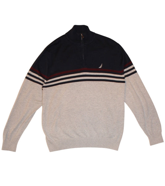 Nautica Mens Striped Navy Quarter Zip (Size XL)