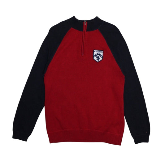 Tommy Hilfiger Mens Red Navy Quarter Zip (Size XL)