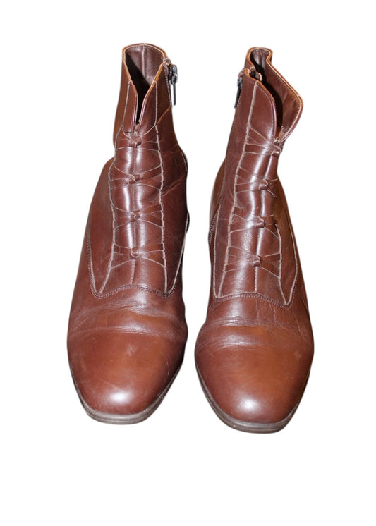 Brown Leather Wedge Boots (Size 5.5)