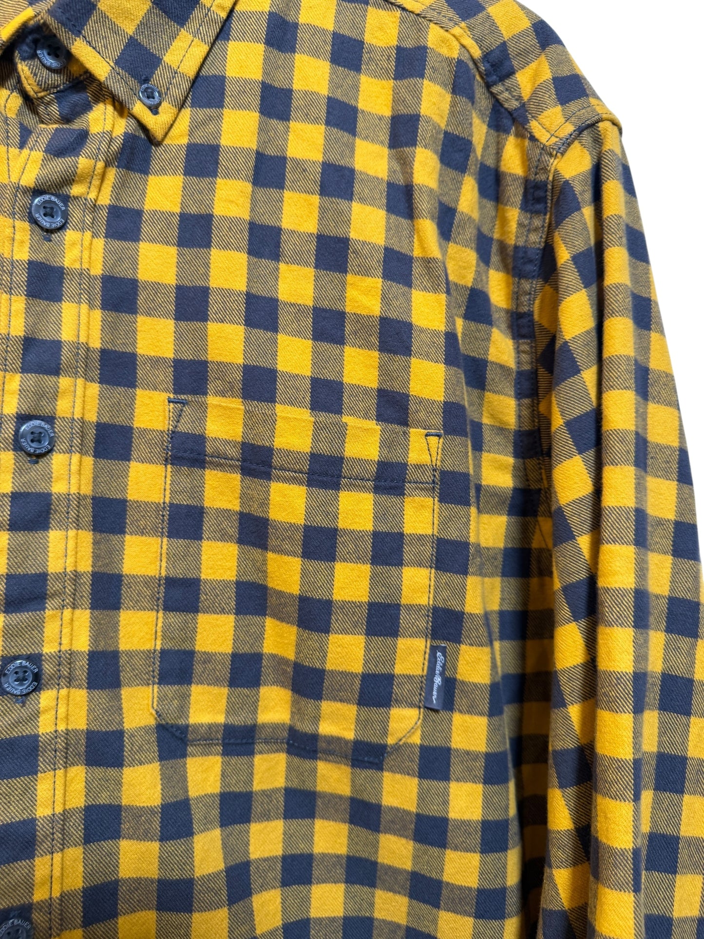 Eddie Bauer Mens Yellow Plaid Flannel Shirts (Size XL)