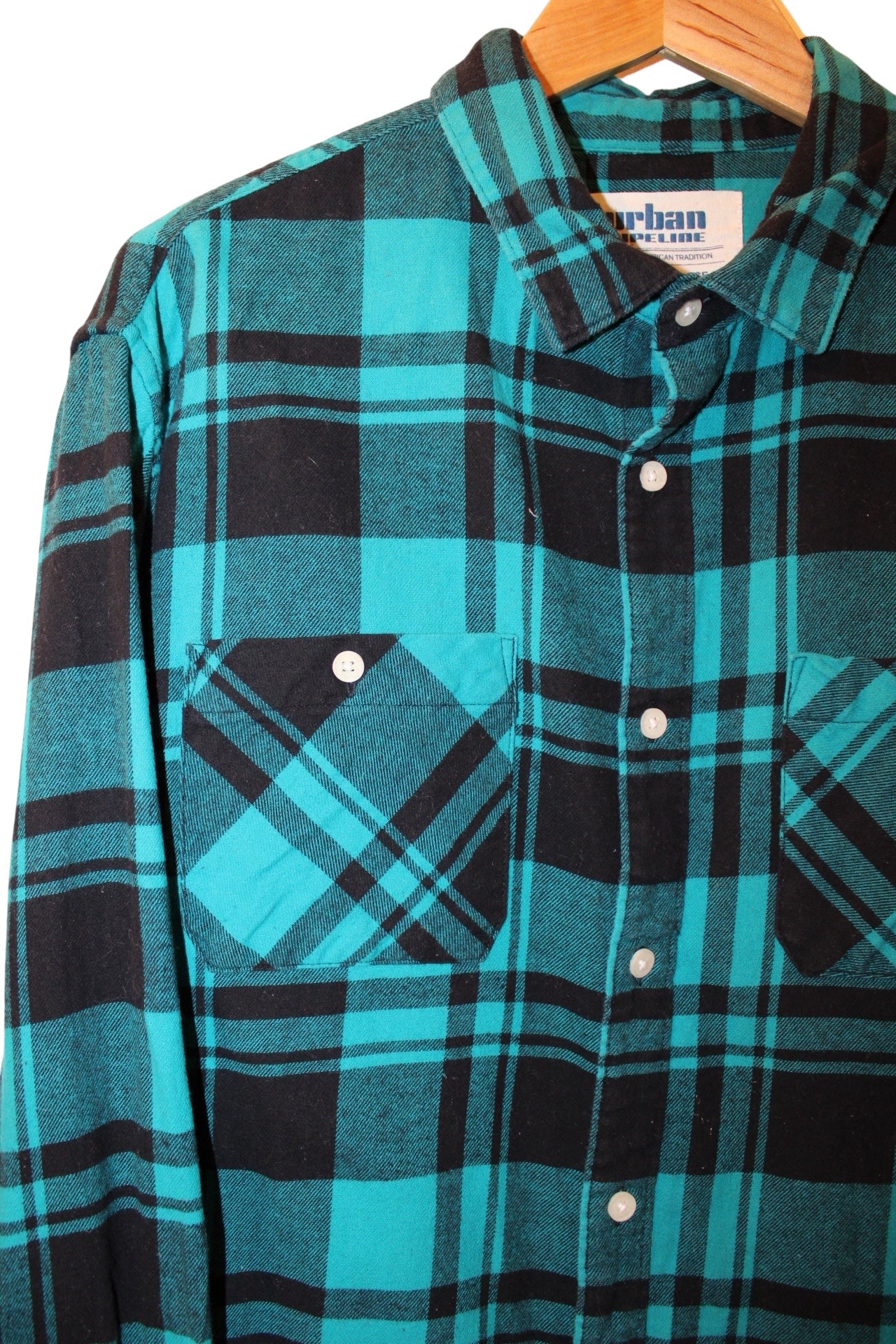 Urban Pipeline Mens Blue Plaid Flannel Shirt (Size L)