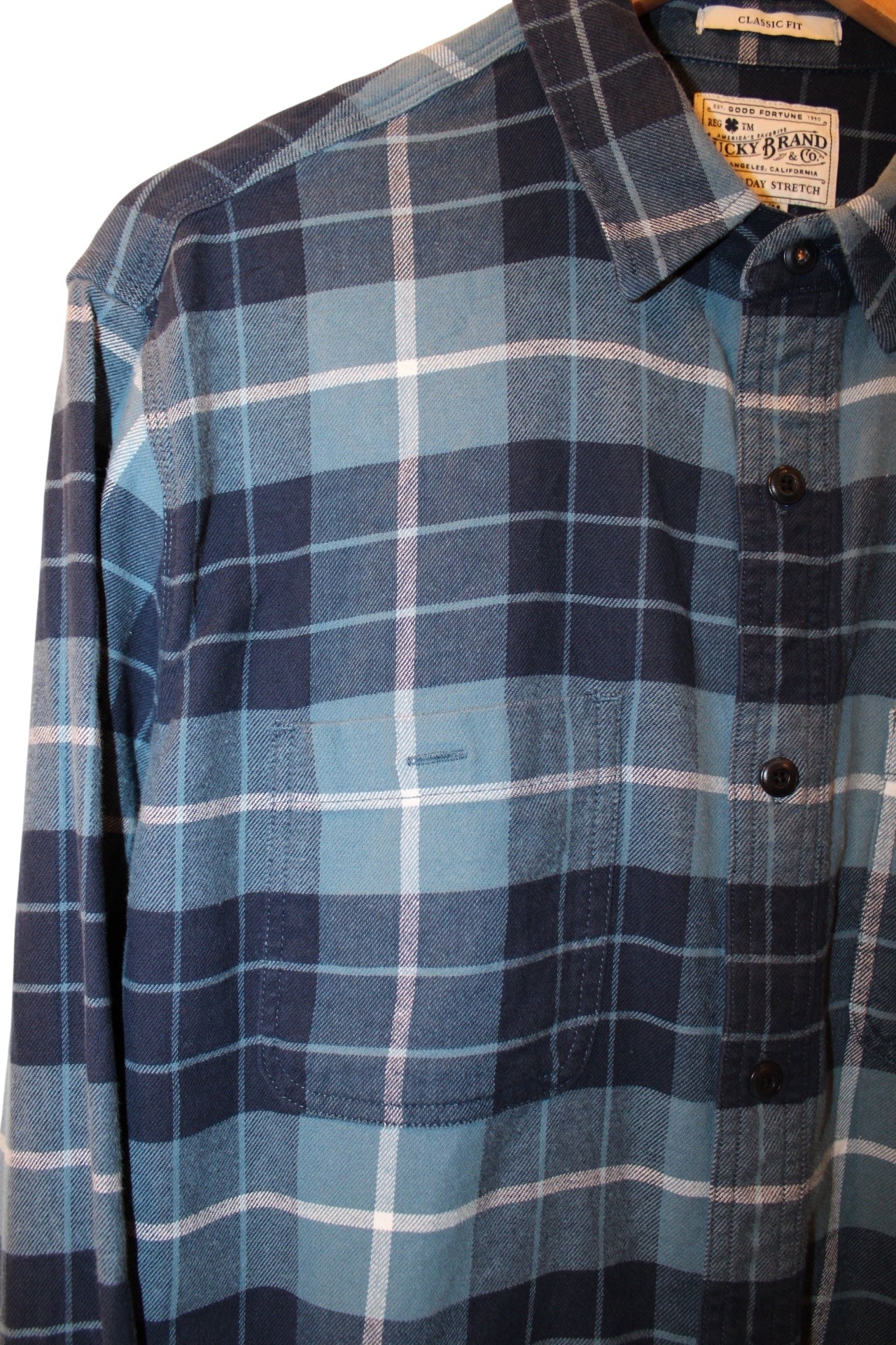 Lucky Brand & Co. Mens Blue Plaid Flannel Shirt (Size M)