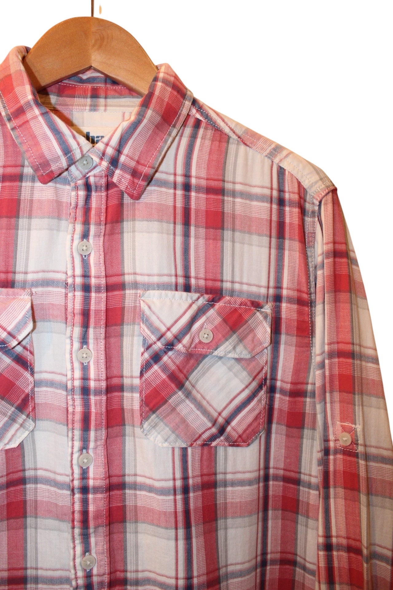 Urban Pipeline Mens Red White Plaid Flannel Shirt (Size S)