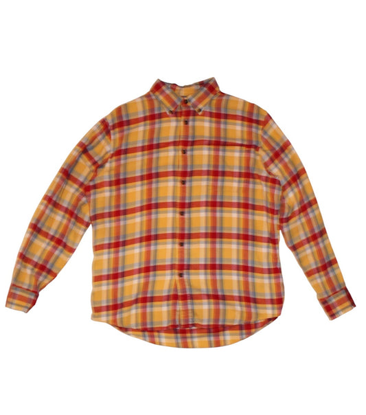 Lands' End Mens Yellow Plaid Flannel Shirt (Size L)