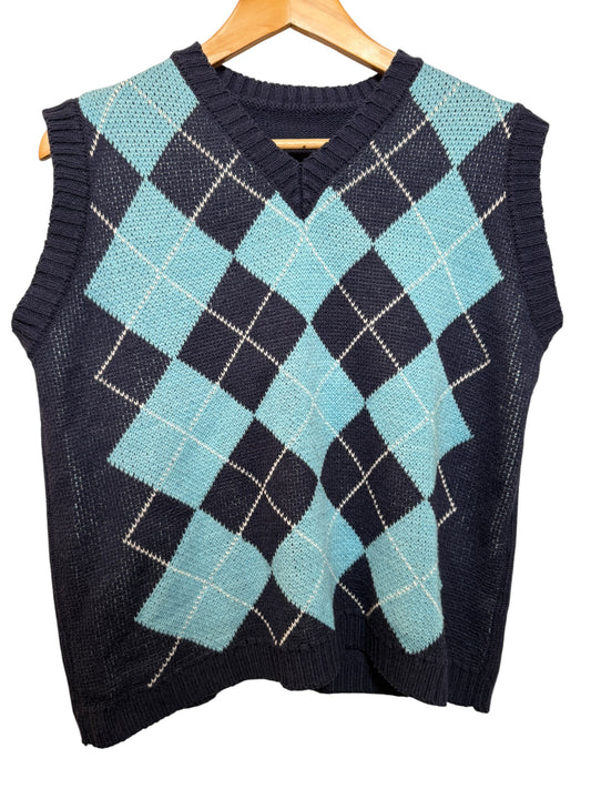 Blue Mens Argyle Knitted Vest (Size M)
