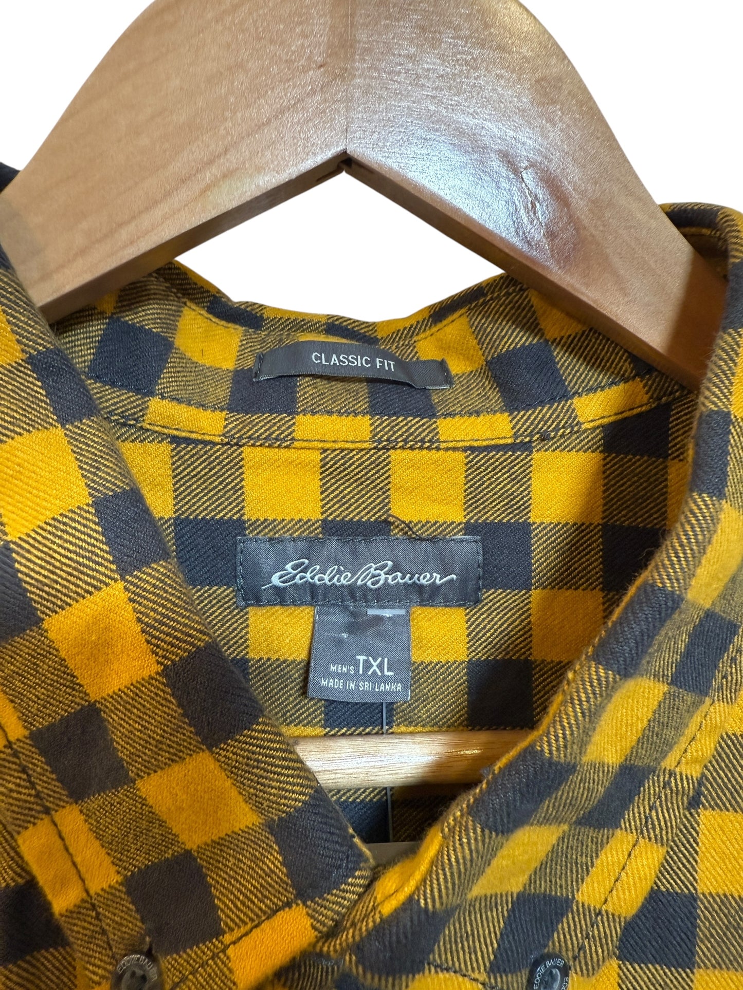 Eddie Bauer Mens Yellow Plaid Flannel Shirts (Size XL)