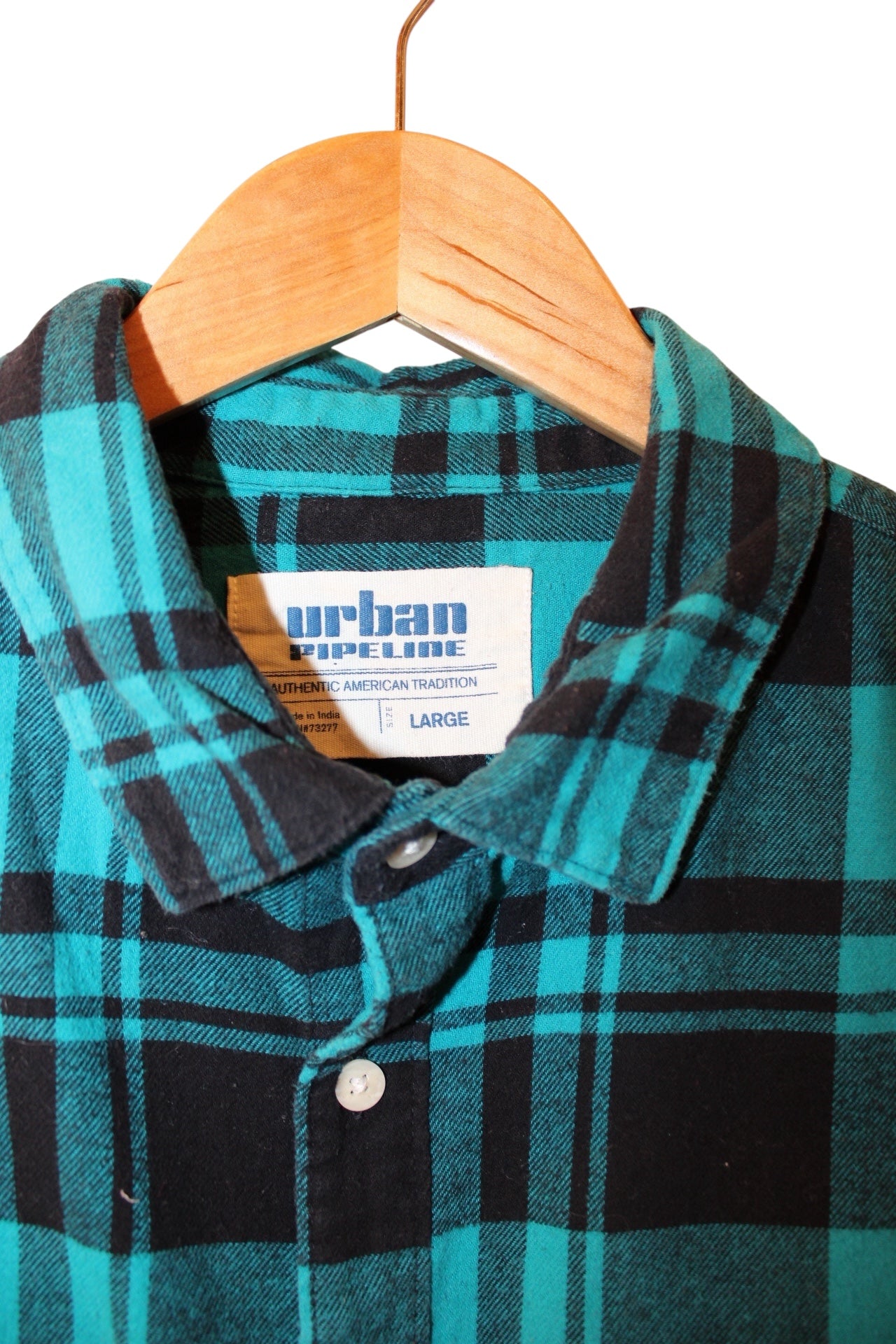 Urban Pipeline Mens Blue Plaid Flannel Shirt (Size L)