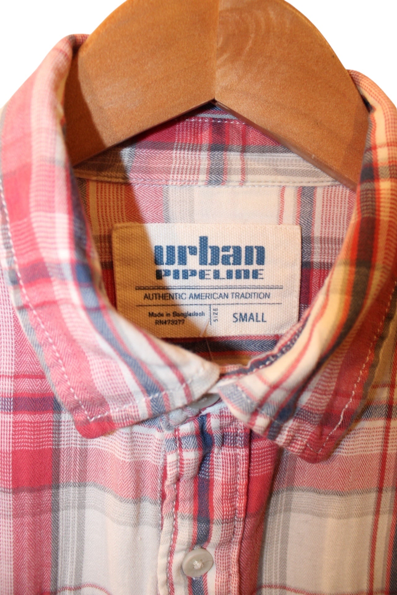 Urban Pipeline Mens Red White Plaid Flannel Shirt (Size S)