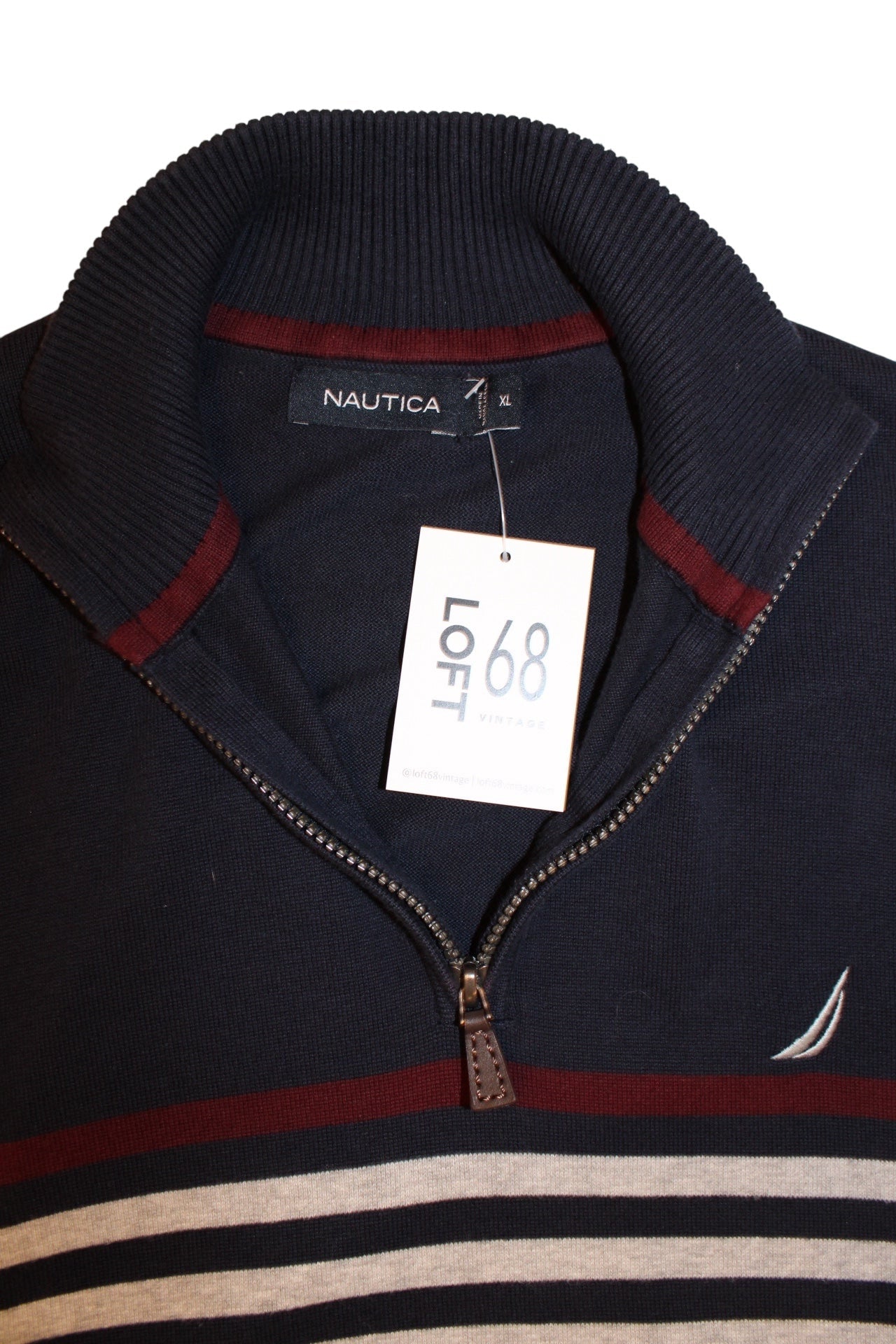 Nautica Mens Striped Navy Quarter Zip (Size XL)