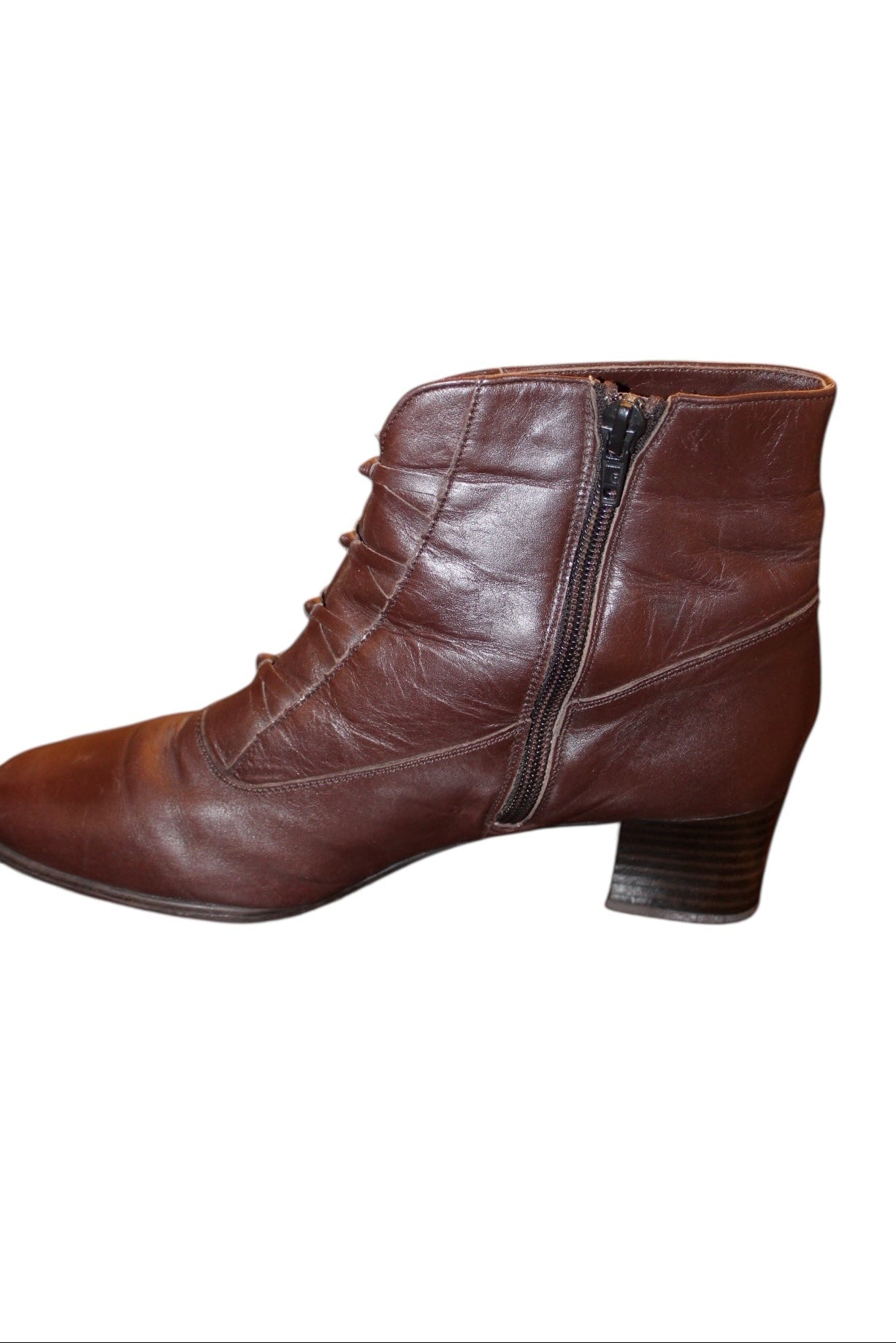 Brown Leather Wedge Boots (Size 5.5)